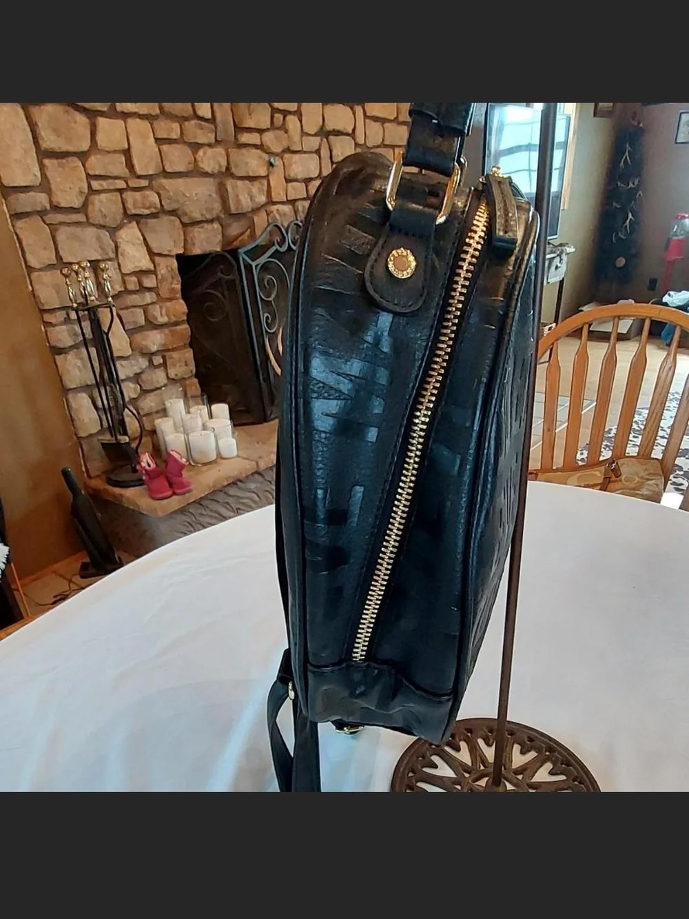 Steve Madden Black Monogram Mini Backpack Purse Gold Hardware Like New condition